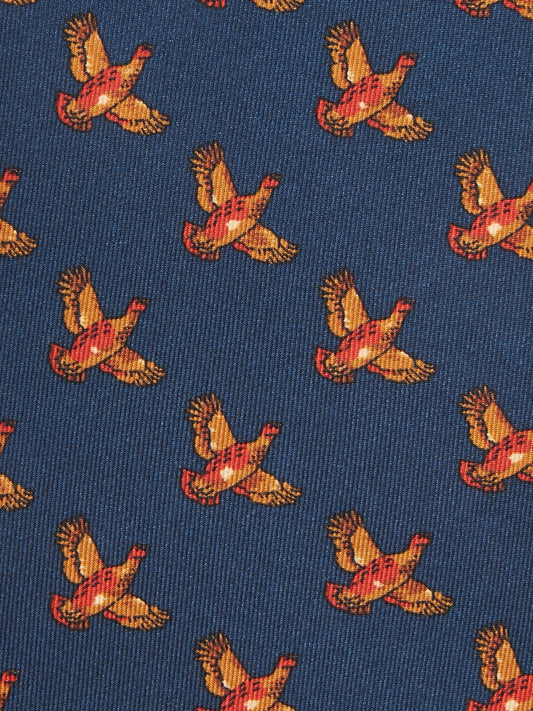 Pure Silk Flying Grouse Tie - Navy
