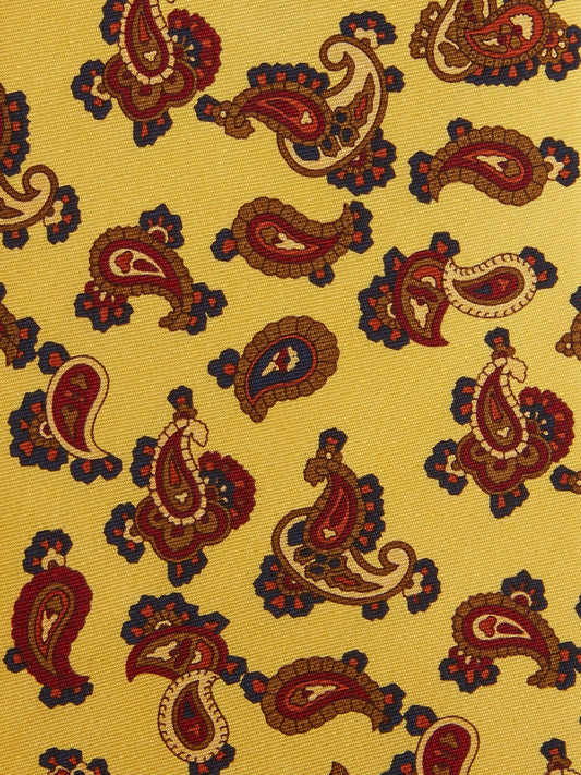Pure Silk Paisley Print Tie - Yellow