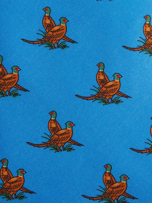 Pure Silk Pheasant Tie - Blue