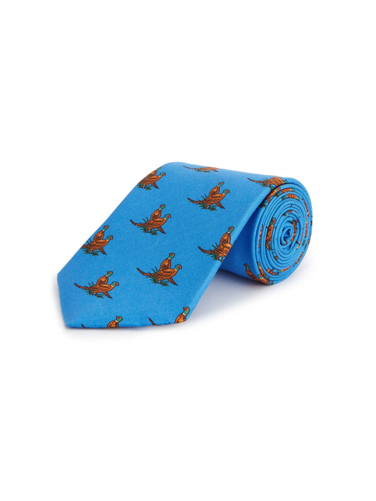 Pure Silk Pheasant Tie - Blue