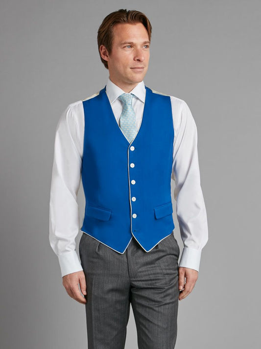 Single Breasted Wool Waistcoat With Piping - Royal Blue