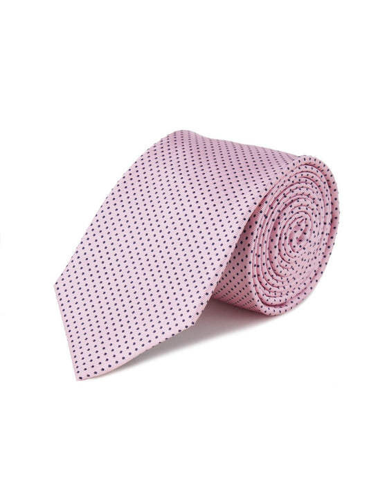 Woven Silk Tie, Spotted - Pale Pink/Navy