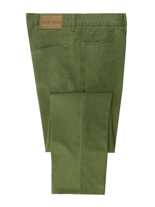 Brushed Cotton Jeans - Moss