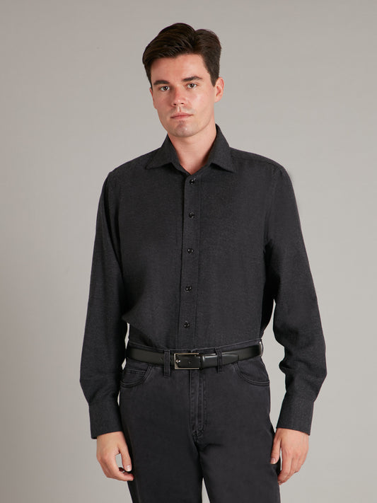 Regular Fit Shirt - Cashmere Blend Dark Grey