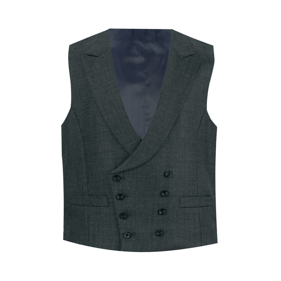 Double Breasted Waistcoat - Plain Grey Wool