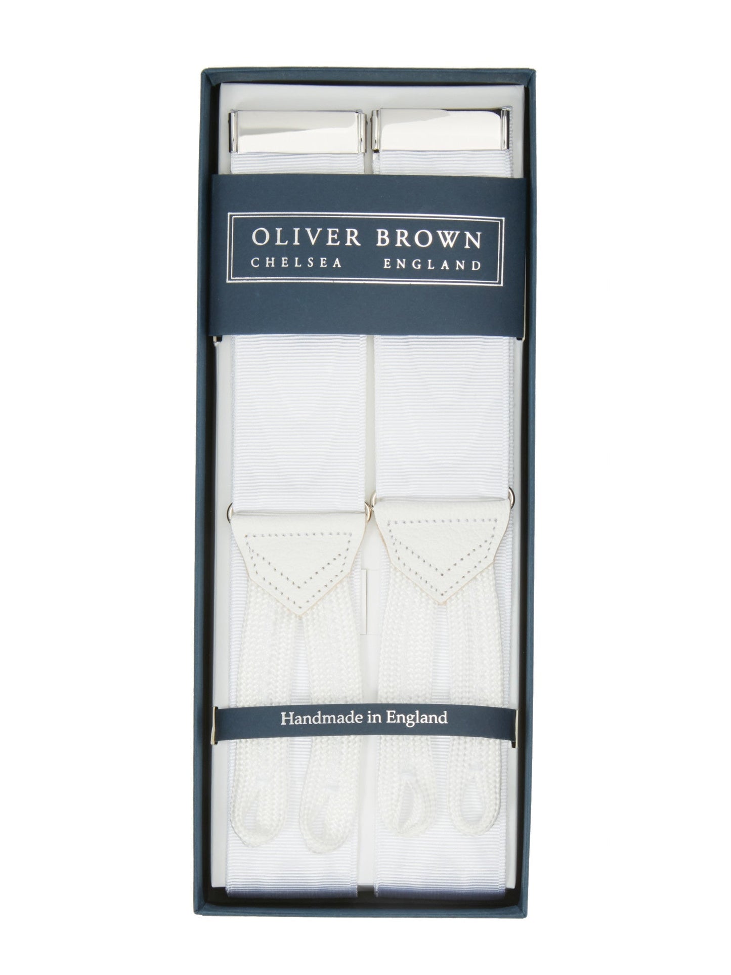 Plain Moire Braces - White – Oliver Brown