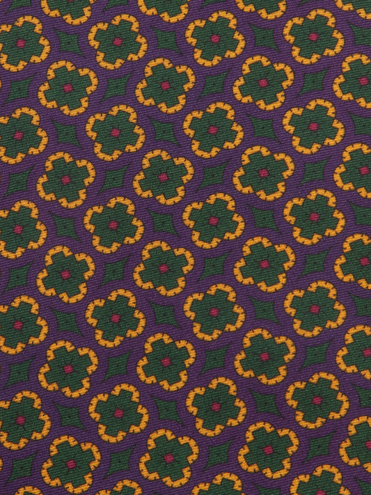 Floral Print Pure Silk Tie - Purple / Green