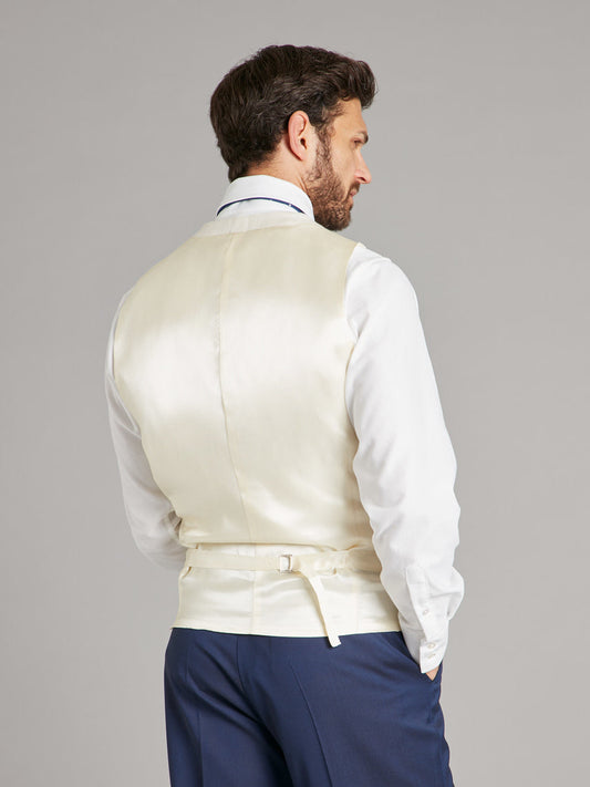 Double Breasted Waistcoat With Piping - Ivory Herringbone