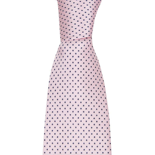 Woven Silk Tie, Spotted - Pale Pink/Navy